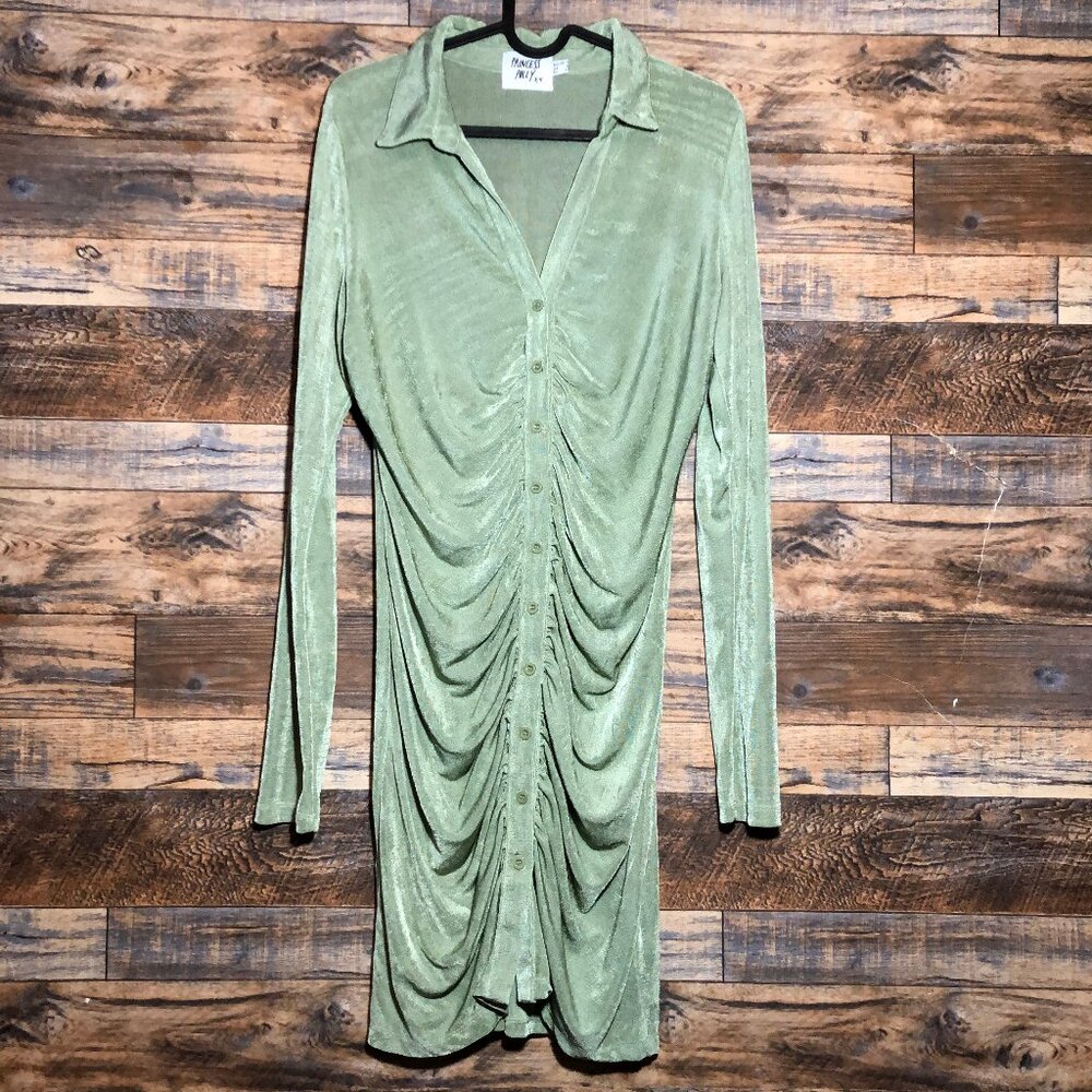 Princess Polly Emerald green long sleeve button up dress ruched dress size 10